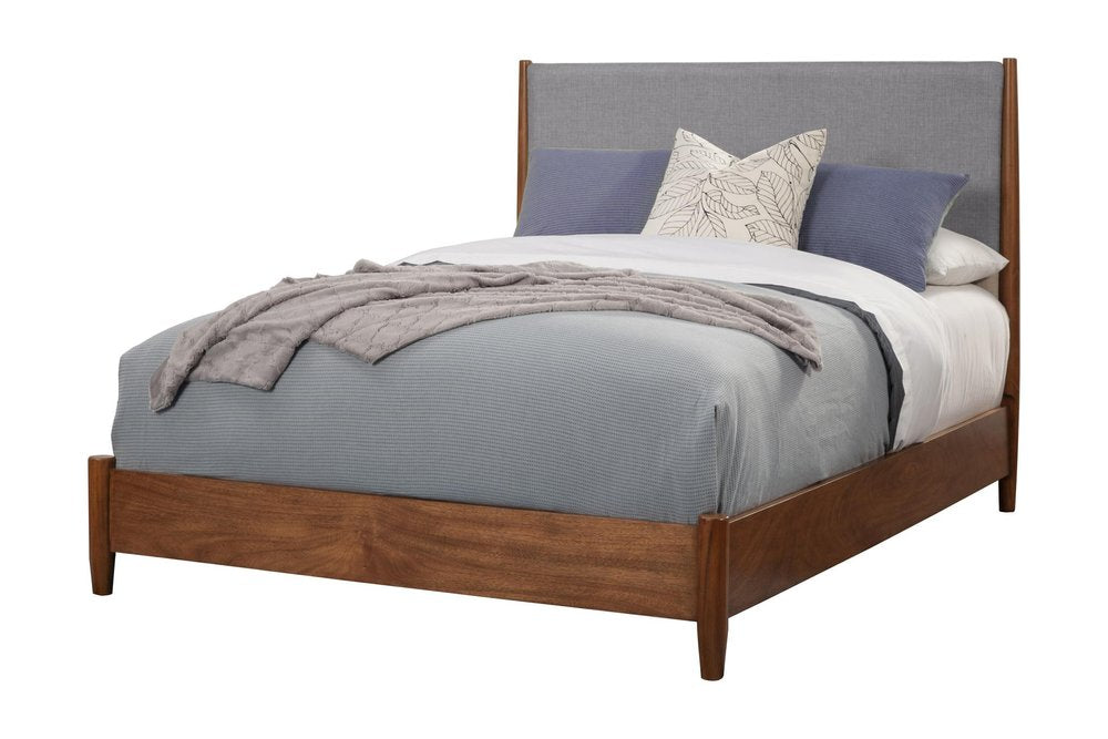 Brown and Gray Solid Wood And Linen Queen Bed Frame