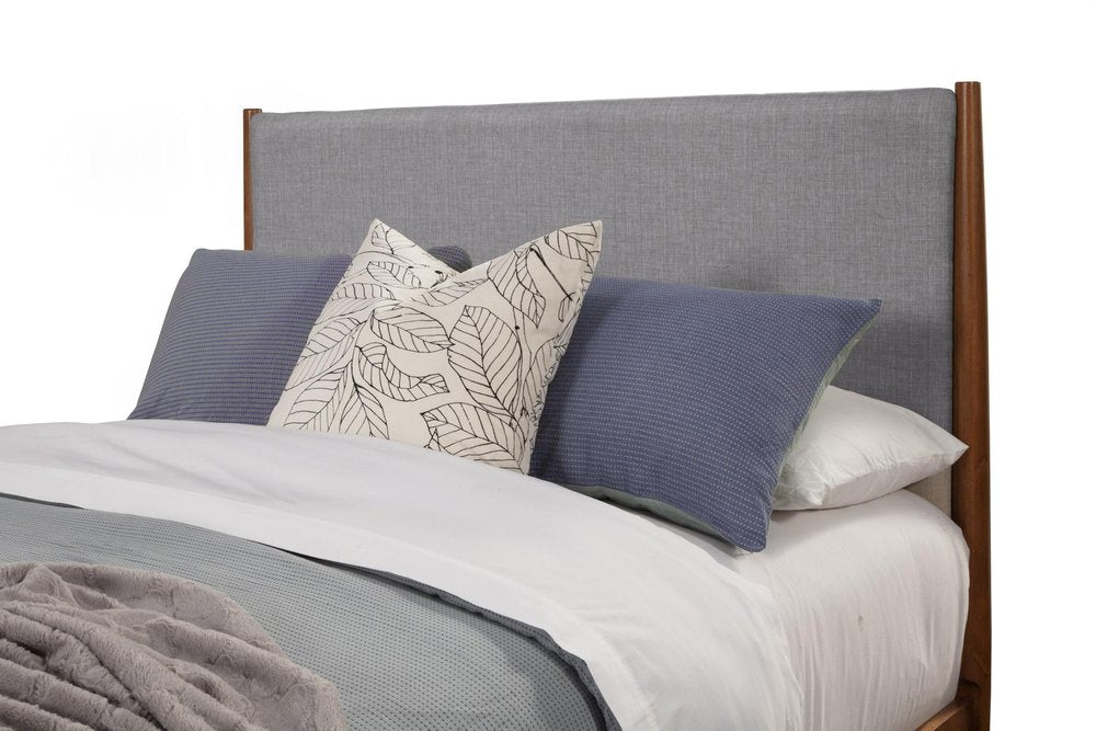 Brown and Gray Solid Wood And Linen Queen Bed Frame