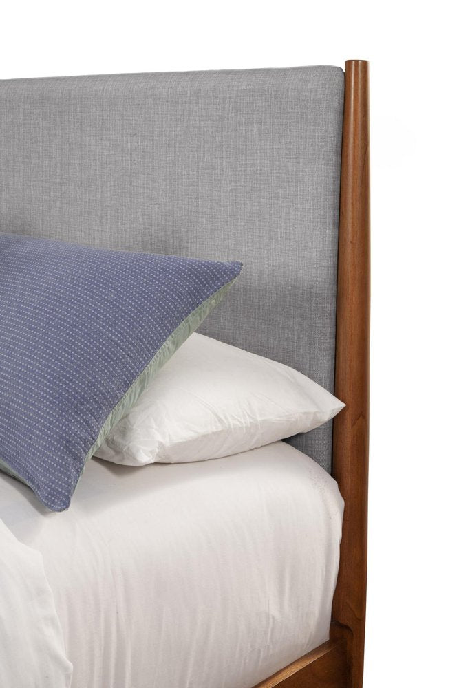 Brown and Gray Solid Wood And Linen Queen Bed Frame