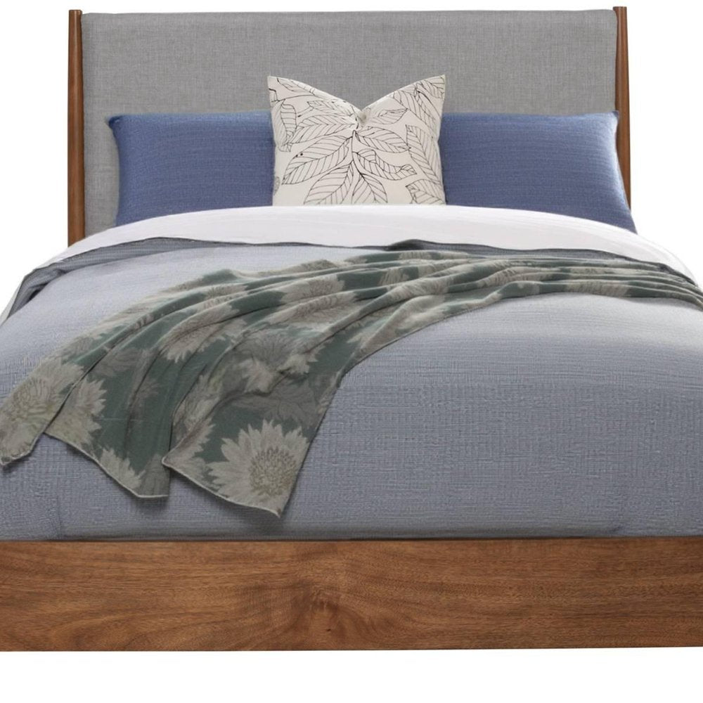 Brown and Gray Solid Wood And Linen California King Bed Frame