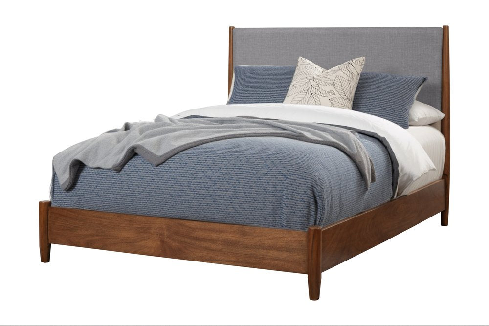 Brown and Gray Solid Wood And Linen California King Bed Frame
