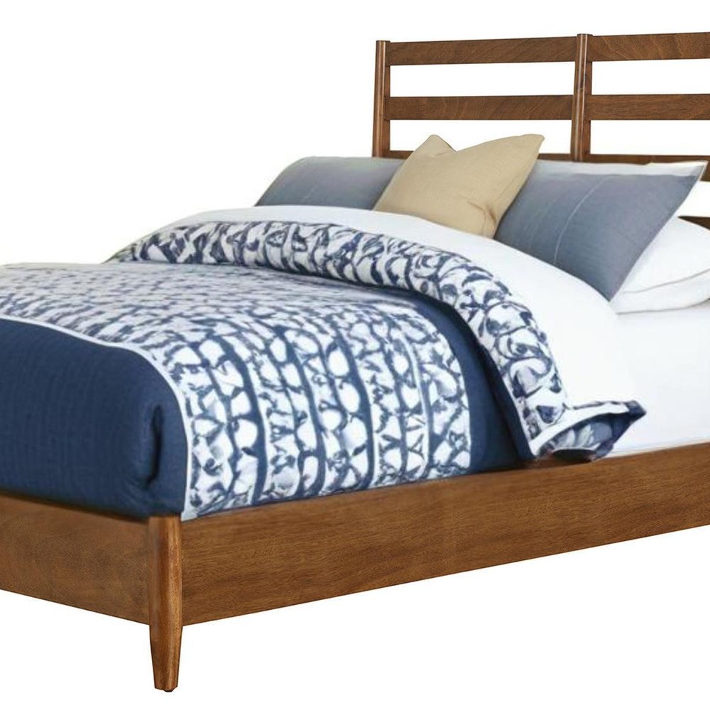 Brown Slat Back Solid Wood California King Bed Frame