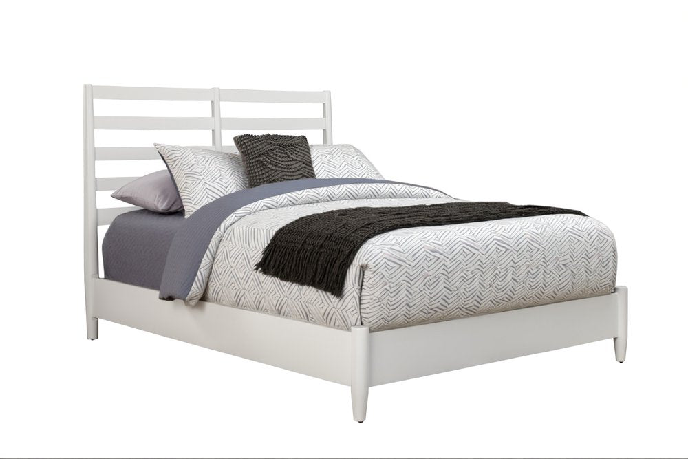 White Slat Back Solid Wood Queen Bed Frame