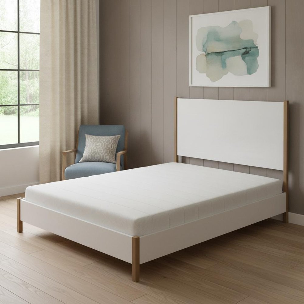 Natural and White Solid Wood And Upholstery California King Bed Frame