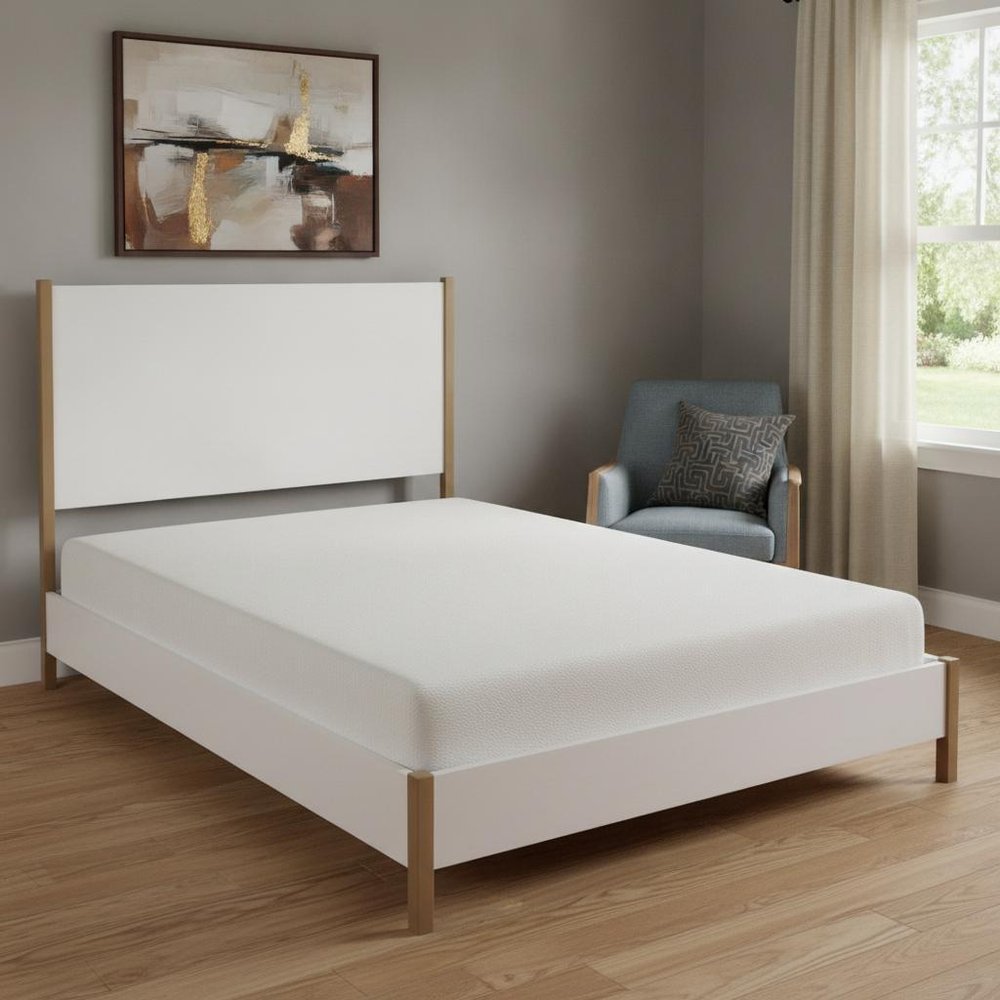 Natural and White Solid Wood And Upholstery King Bed Frame