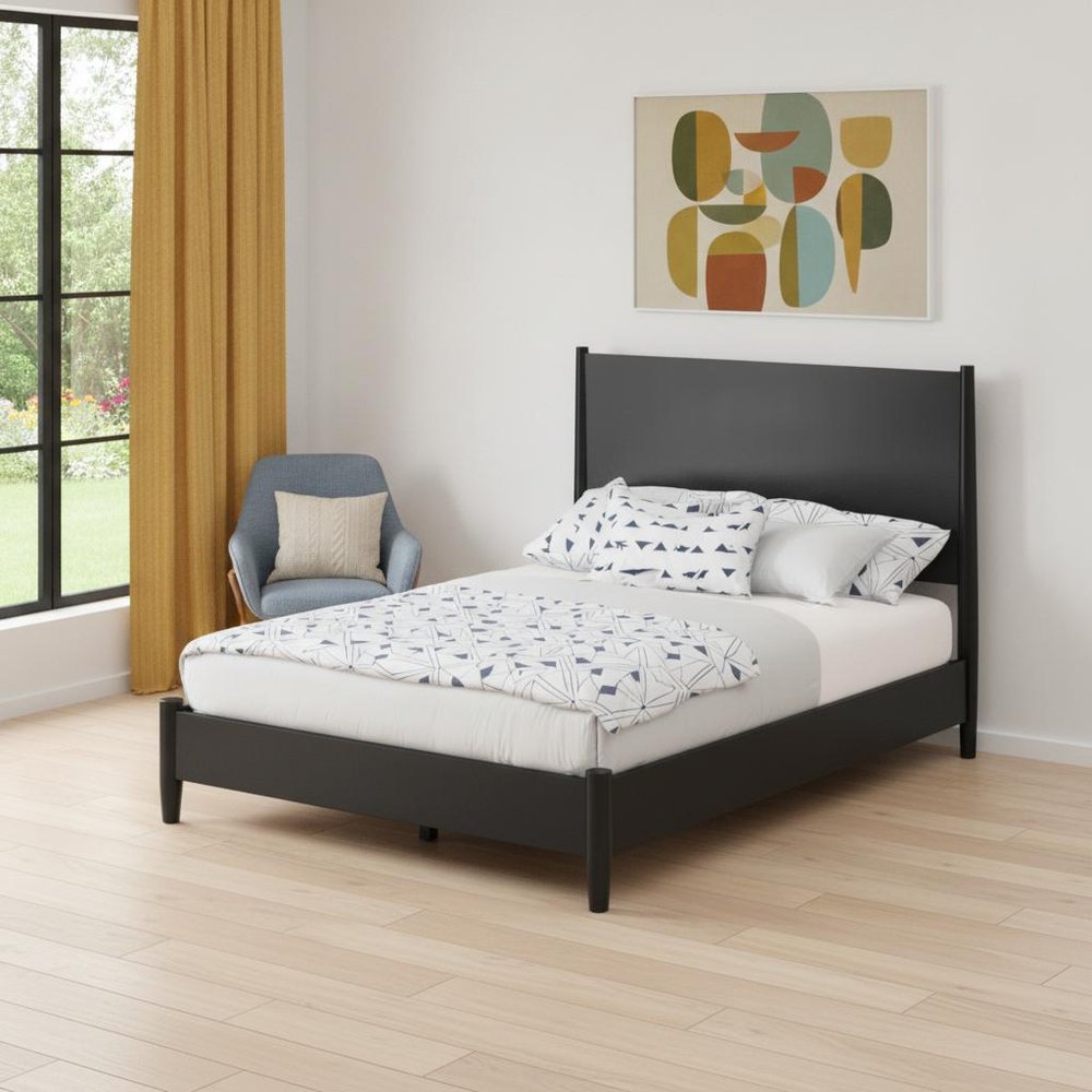 Black Solid Wood Queen Bed Frame