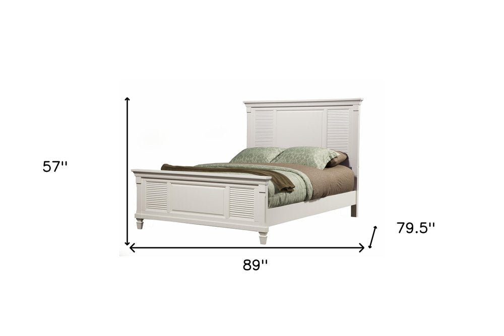 White Ribbed Texture Solid Wood King Bed Frame