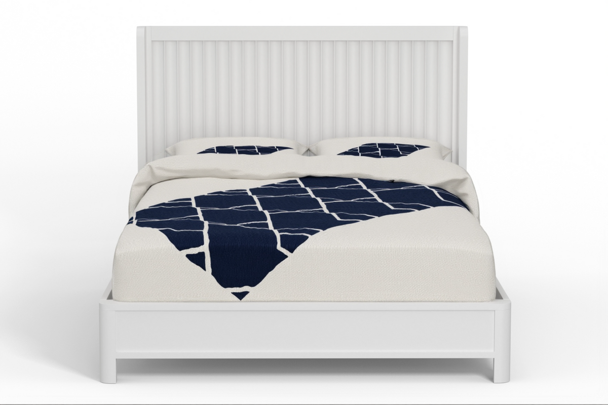 White Ribbed Texture Solid Wood California King Bed Frame