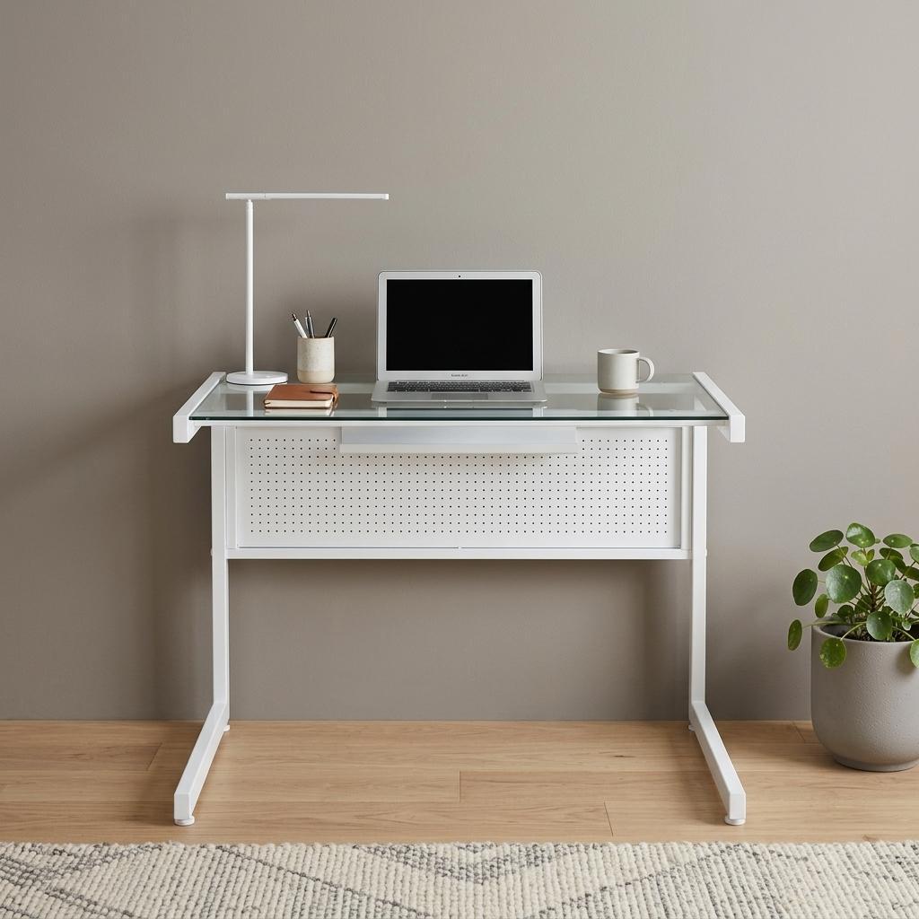 33" Clear and White Glass and Stainless Steel Writing Desk