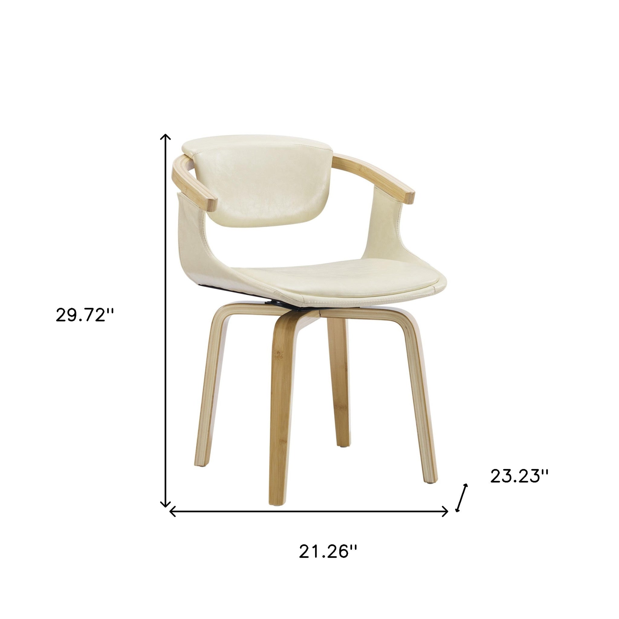 Off White and Natural Upholstered Faux Leather Dining Arm Chair