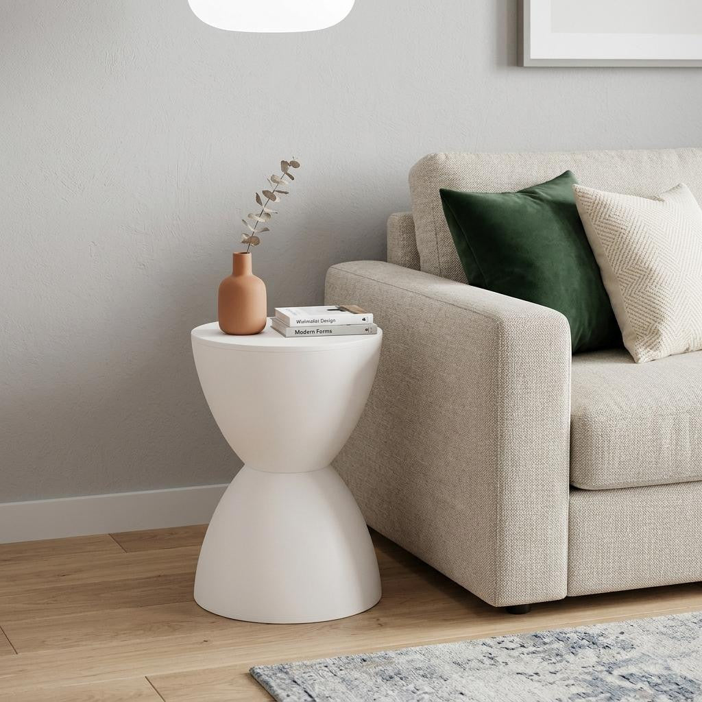 12" White Heavy Duty Plastic Hourglass Indoor Outdoor Side Table