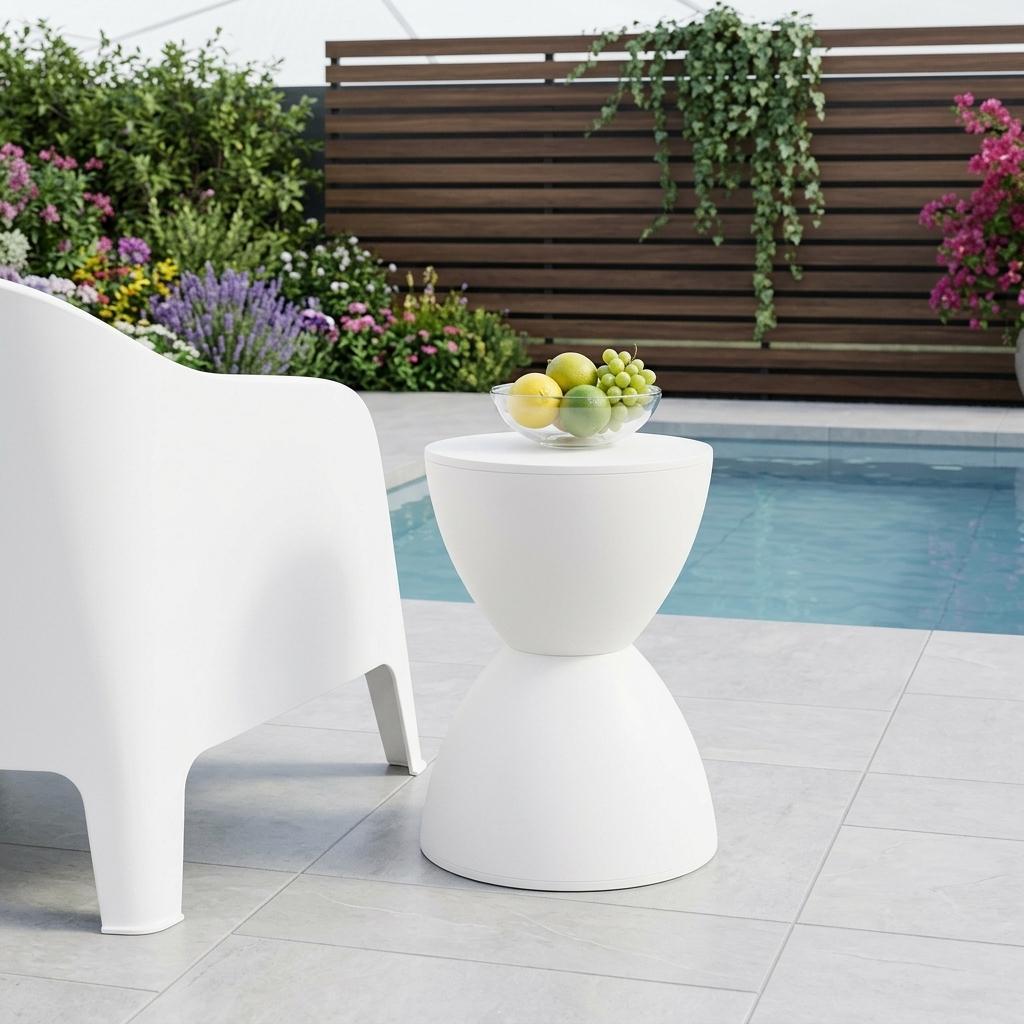 12" White Heavy Duty Plastic Hourglass Indoor Outdoor Side Table