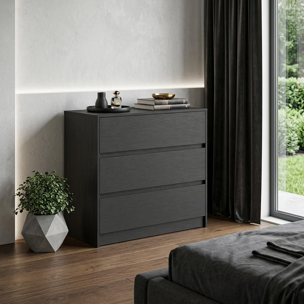 33" Black Three Drawer Dresser