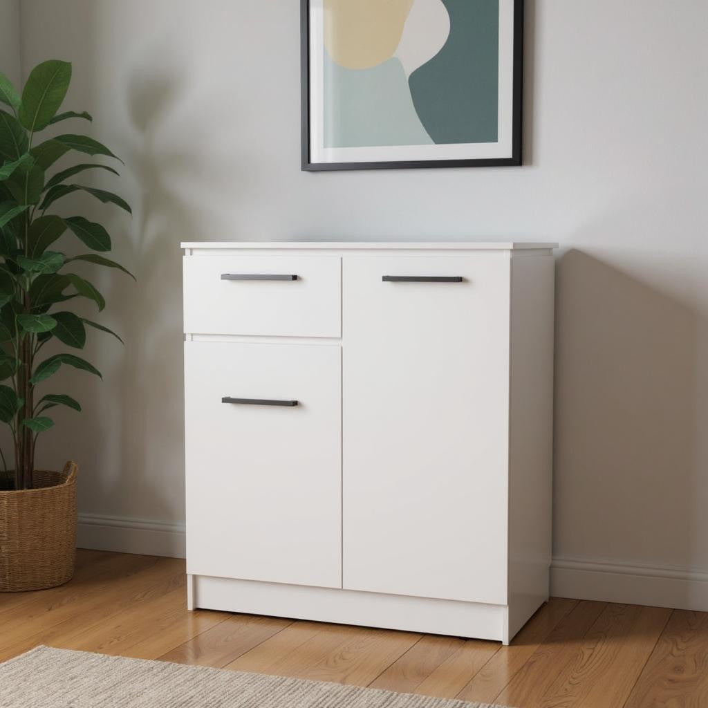 37" White Wood Accent Cabinet With Two Doors And One Drawer