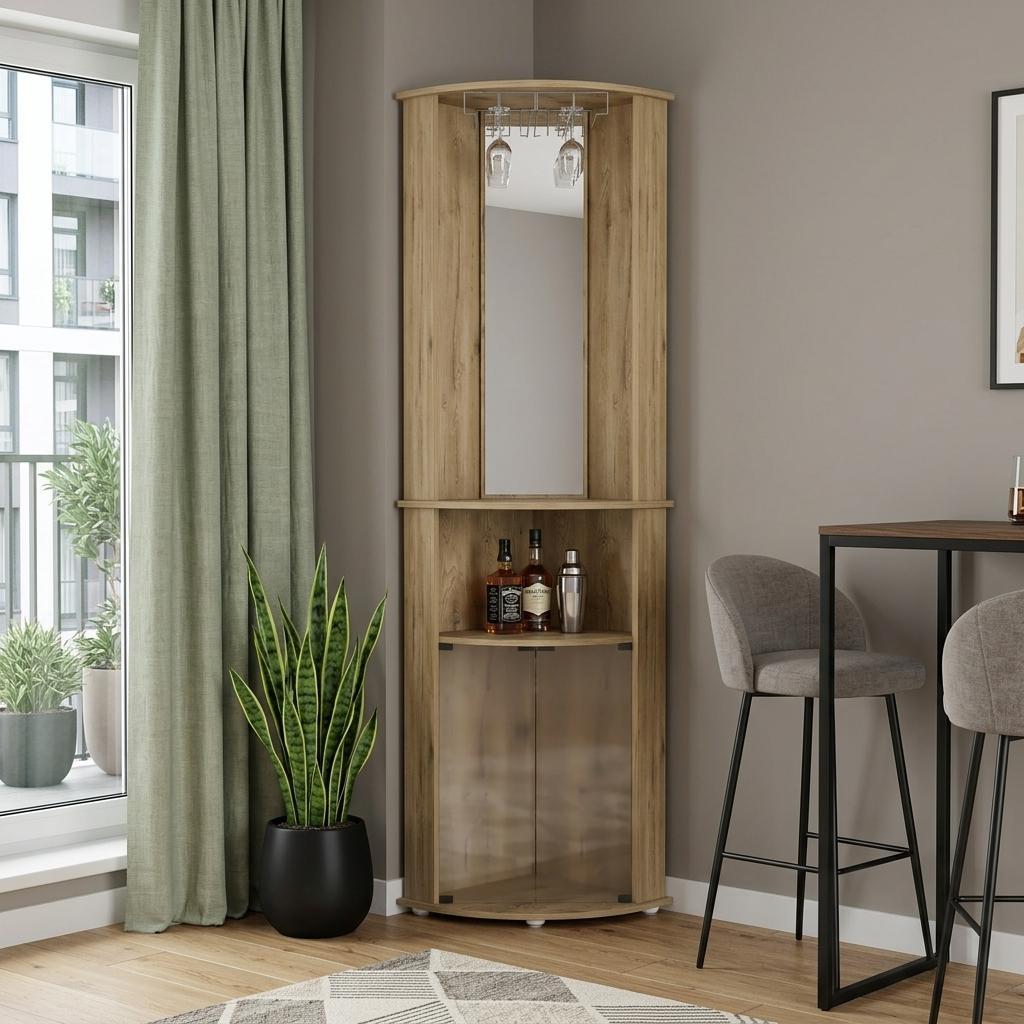 18" Natural Wood Corner Bar Cabinet