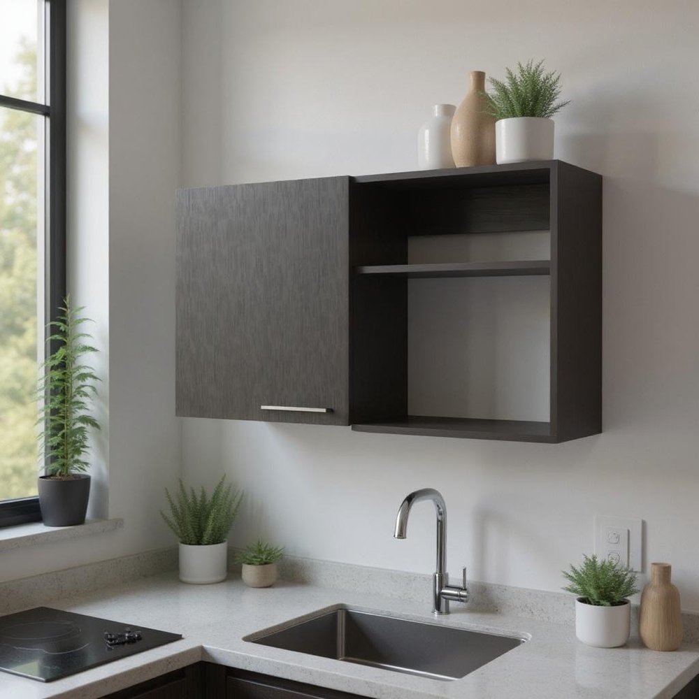 39" Black Wood Wall Mounted Accent Cabinet With Single Door