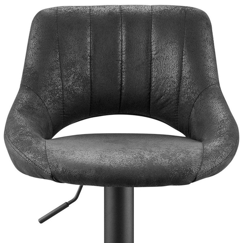 Set of Two 32" Black Faux Leather And Steel Swivel Low Back Adjustable Height Bar Chairs