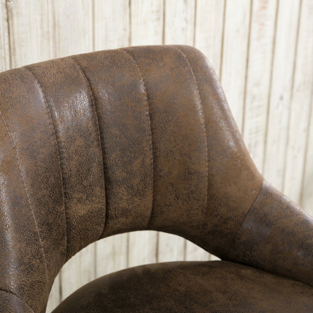 Set of Two Brown and Black Faux Leather and Steel Low Back Adjustable Height Swivel Bar Chairs