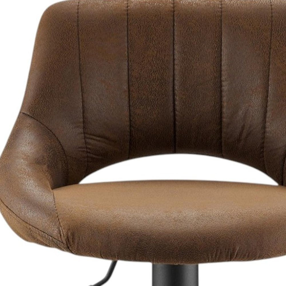 Set of Two Brown and Black Faux Leather and Steel Low Back Adjustable Height Swivel Bar Chairs