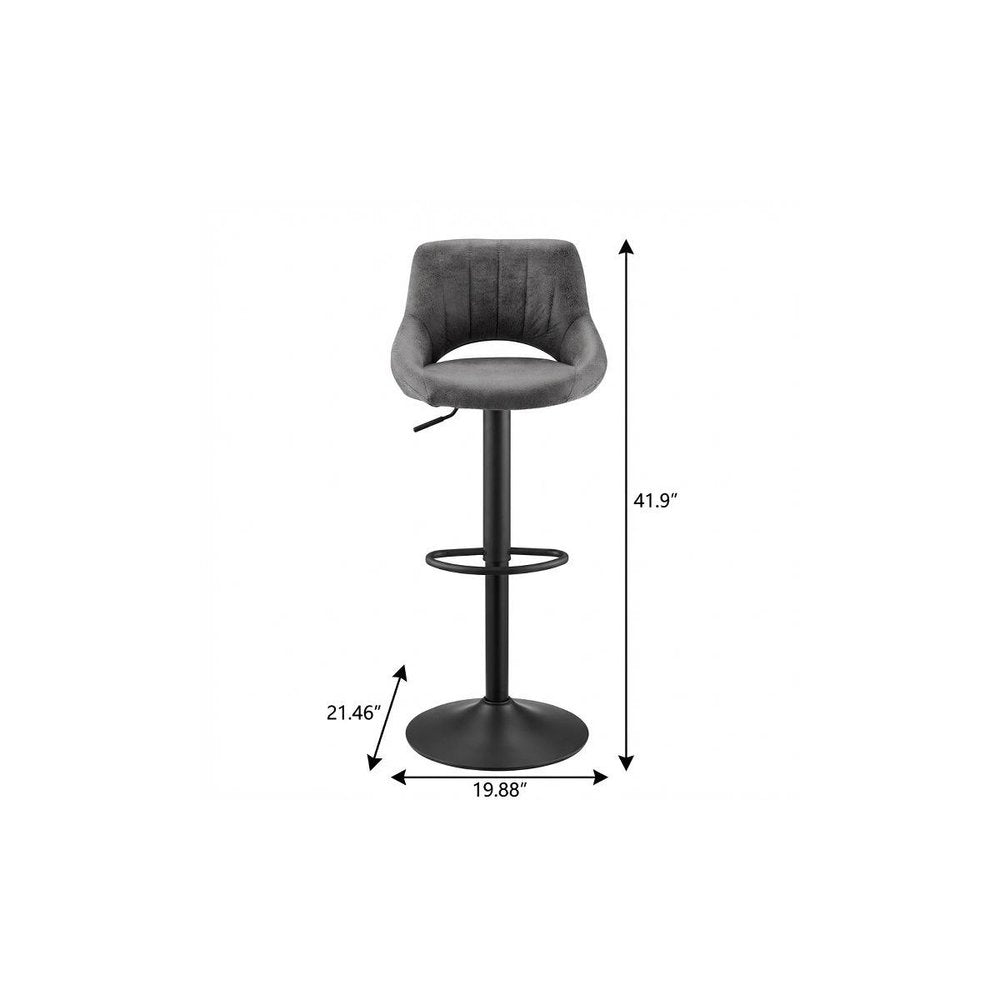 Set of Two 32" Gray And Black Faux Leather And Steel Swivel Low Back Adjustable Height Bar Chairs