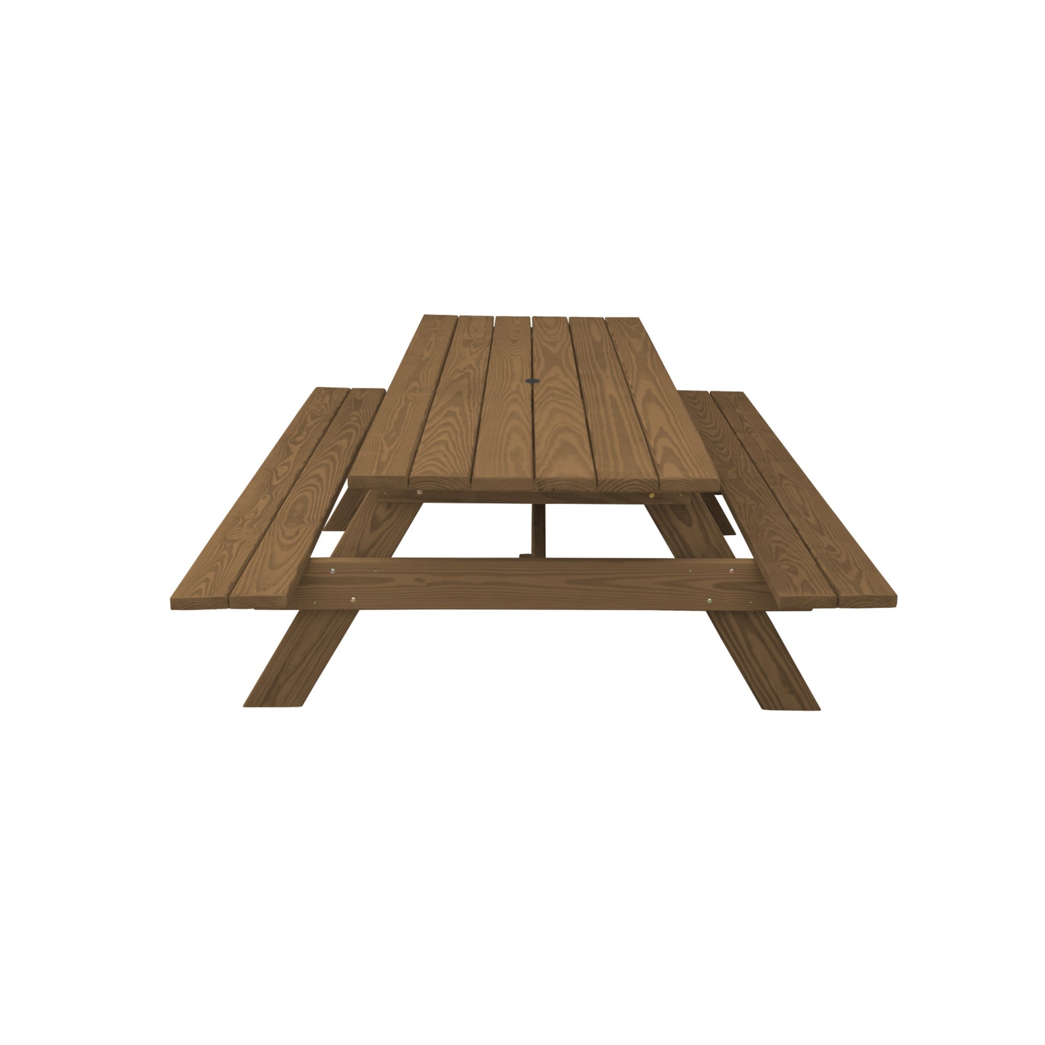 94" Brown Solid Wood Outdoor Picnic Table with Umbrella Hole