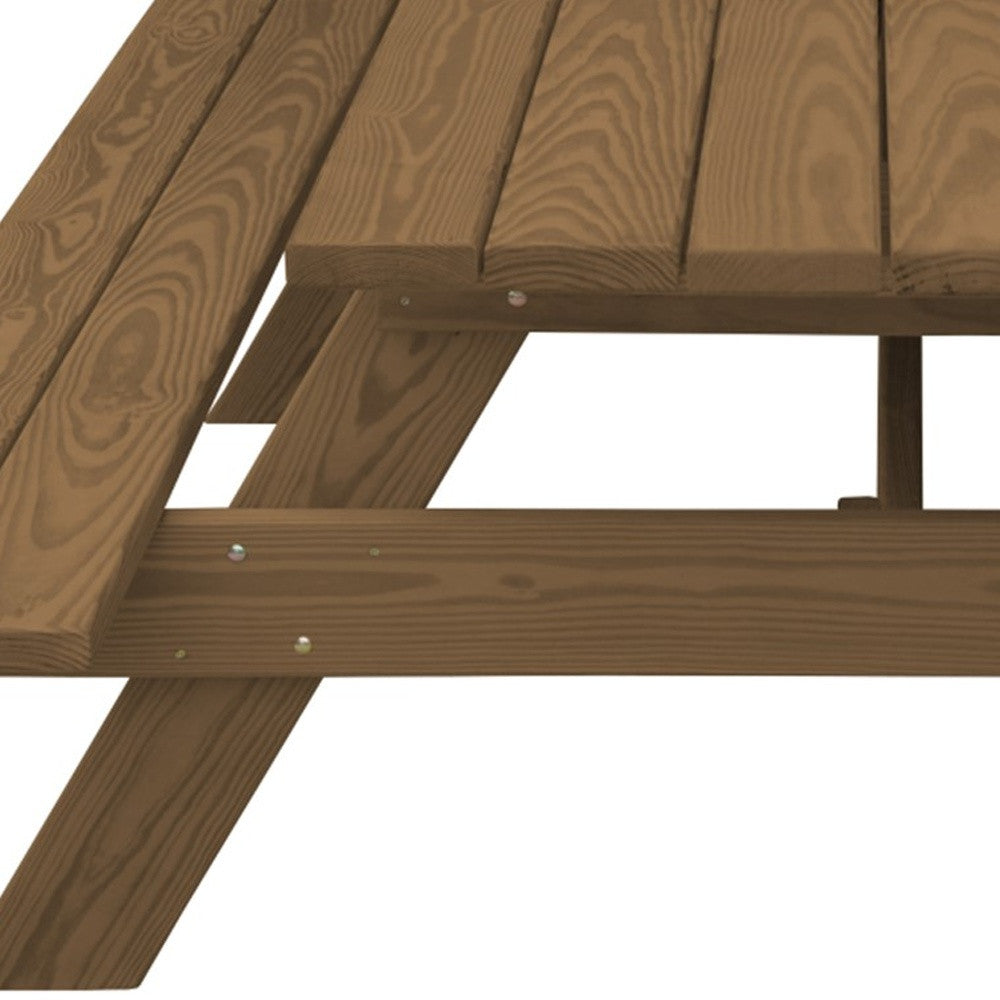 94" Brown Solid Wood Outdoor Picnic Table with Umbrella Hole