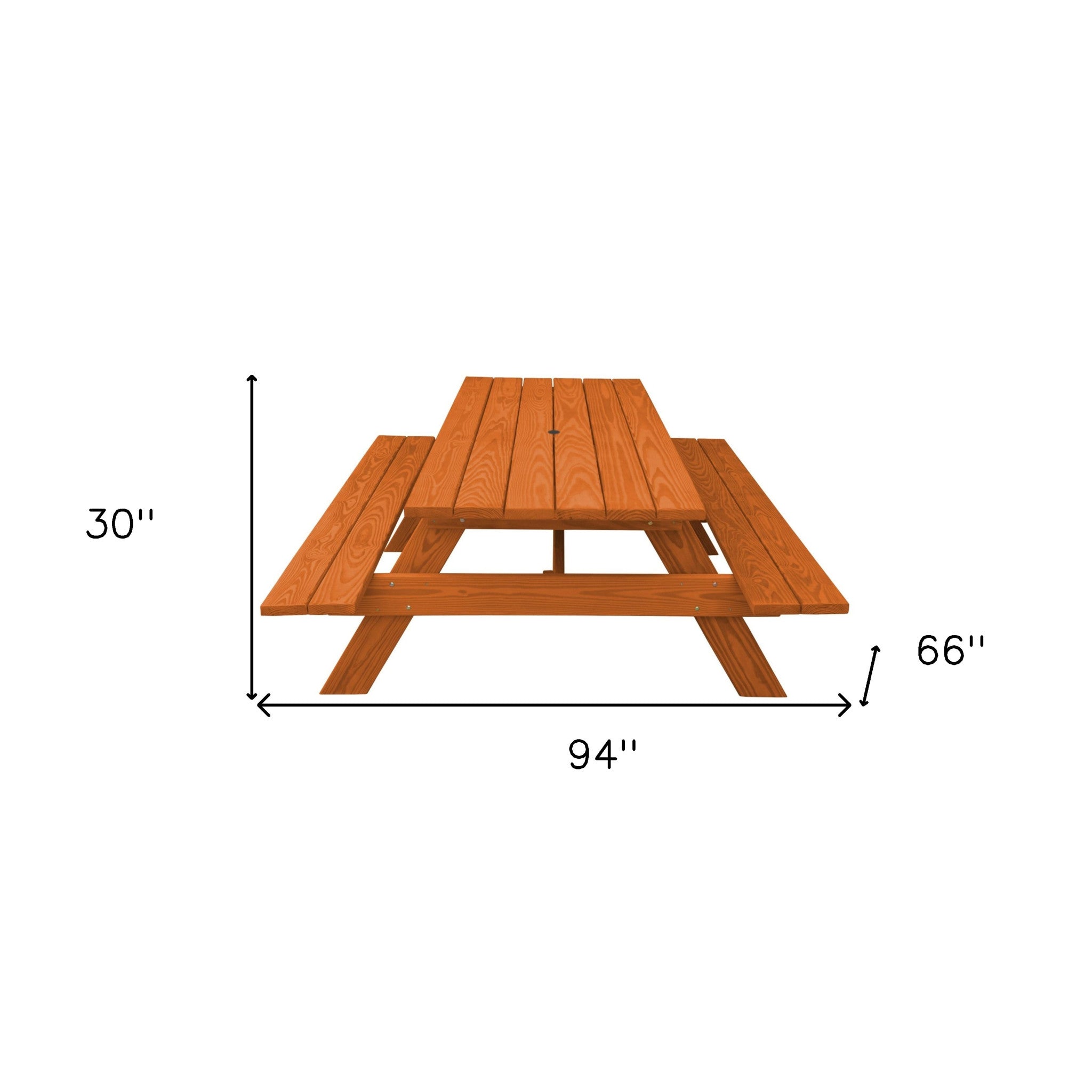 94" Brown Solid Wood Outdoor Picnic Table with Umbrella Hole