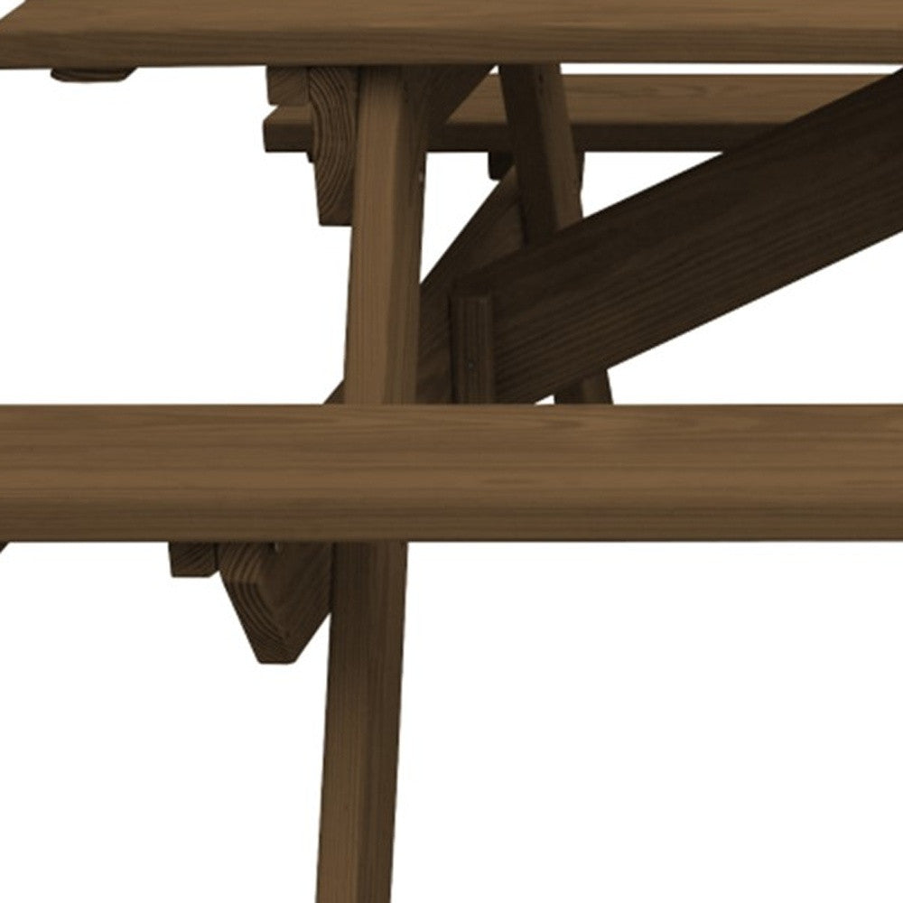 94" Brown Solid Wood Outdoor Picnic Table with Umbrella Hole