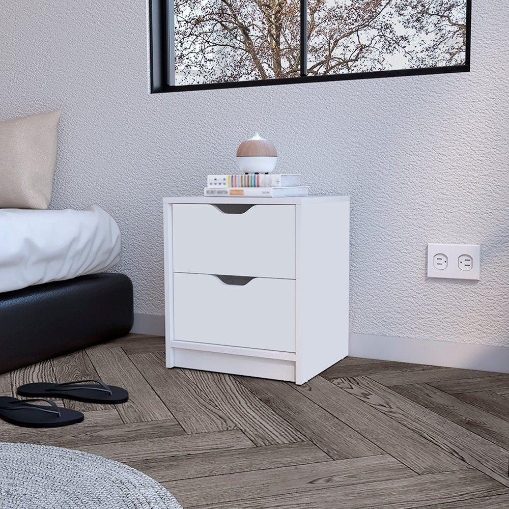 19" White Wood Two Drawer Nightstand