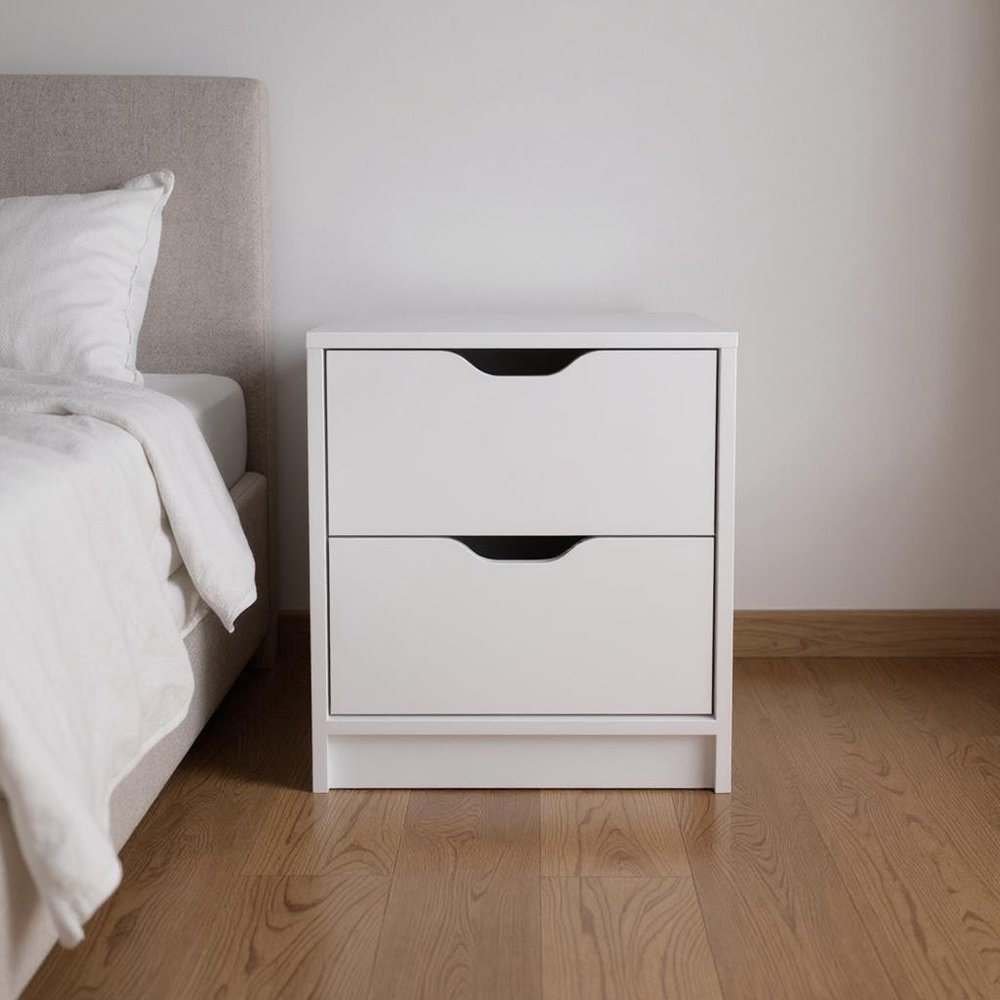 19" White Wood Two Drawer Nightstand