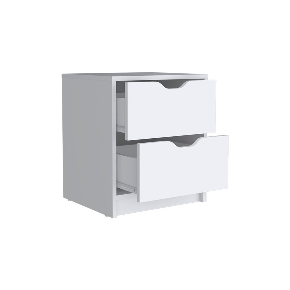 19" White Wood Two Drawer Nightstand