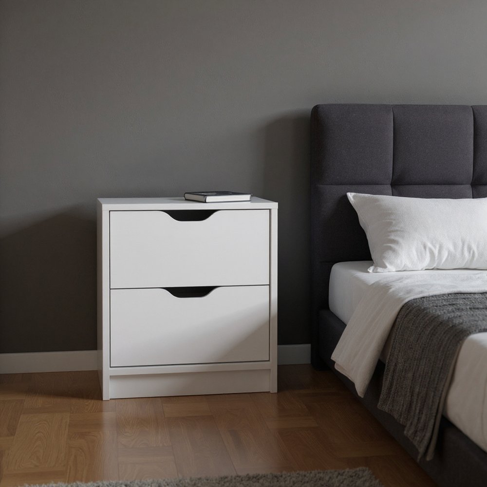 19" White Wood Two Drawer Nightstand