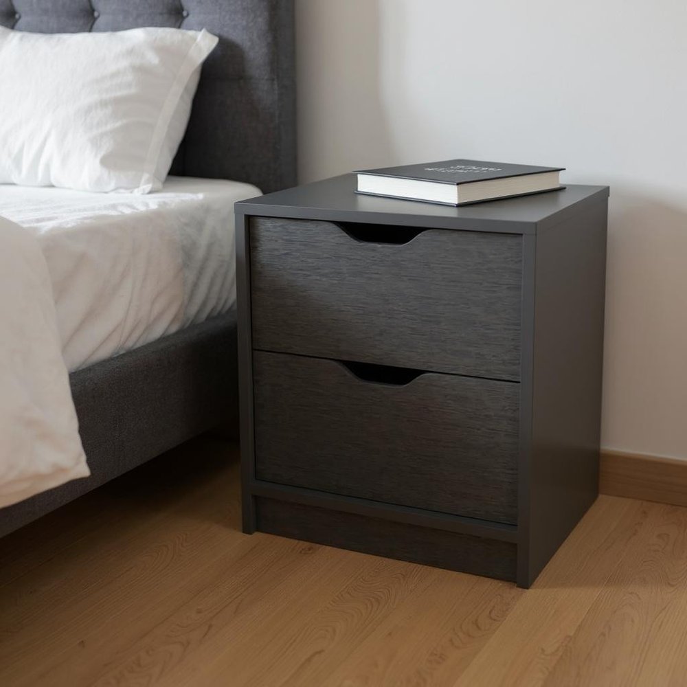 19" Black Wood Two Drawer Nightstand
