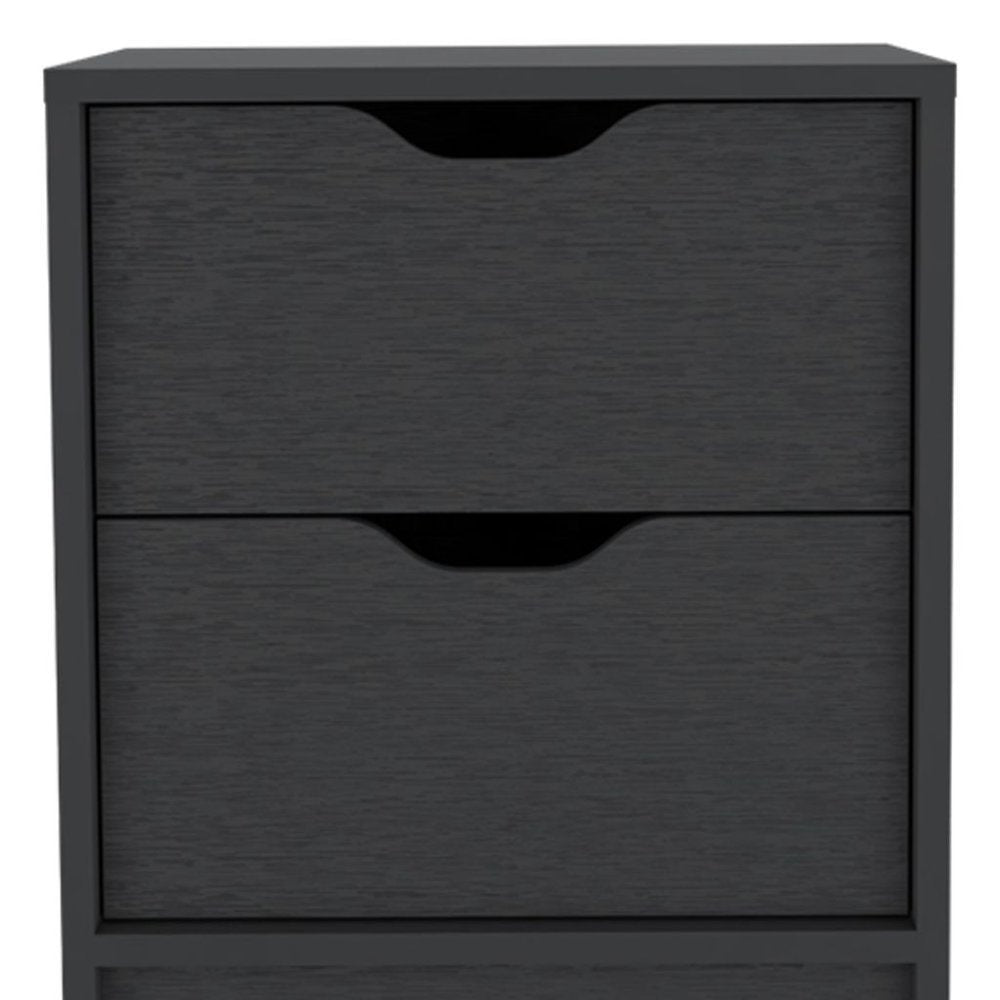 19" Black Wood Two Drawer Nightstand