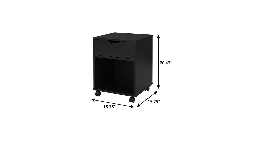 20" Black Wood One Drawer Nightstand