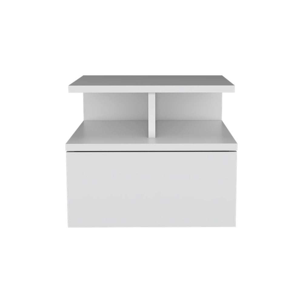 12" White Wood One Drawer Floating Nightstand