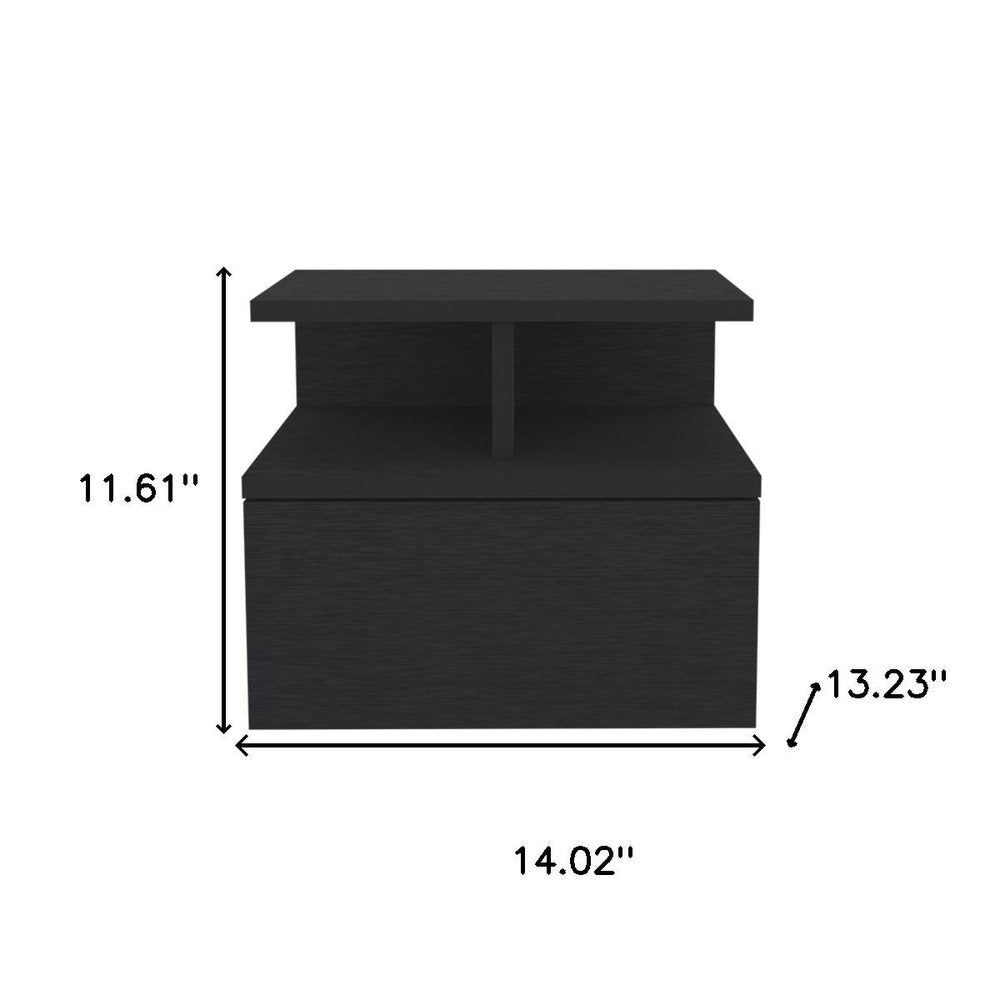 12" Black Wood One Drawer Floating Nightstand