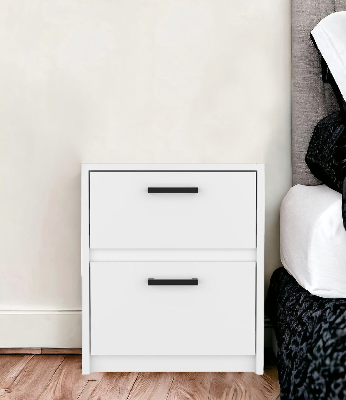19" White Wood Two Drawer Nightstand