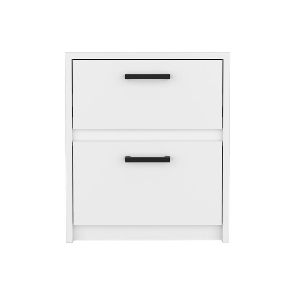 19" White Wood Two Drawer Nightstand