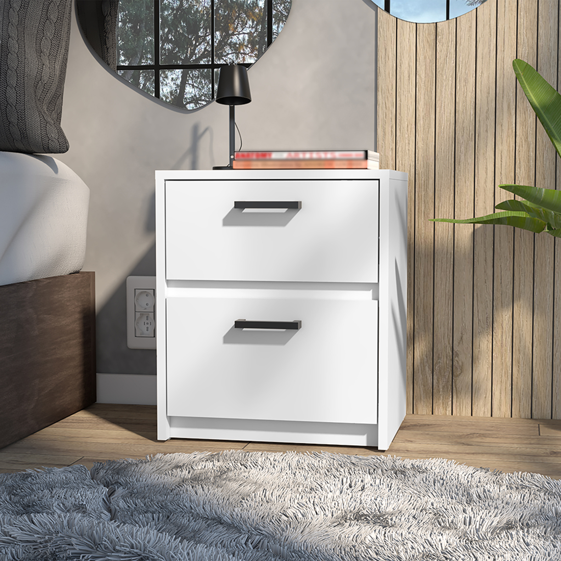 19" White Wood Two Drawer Nightstand