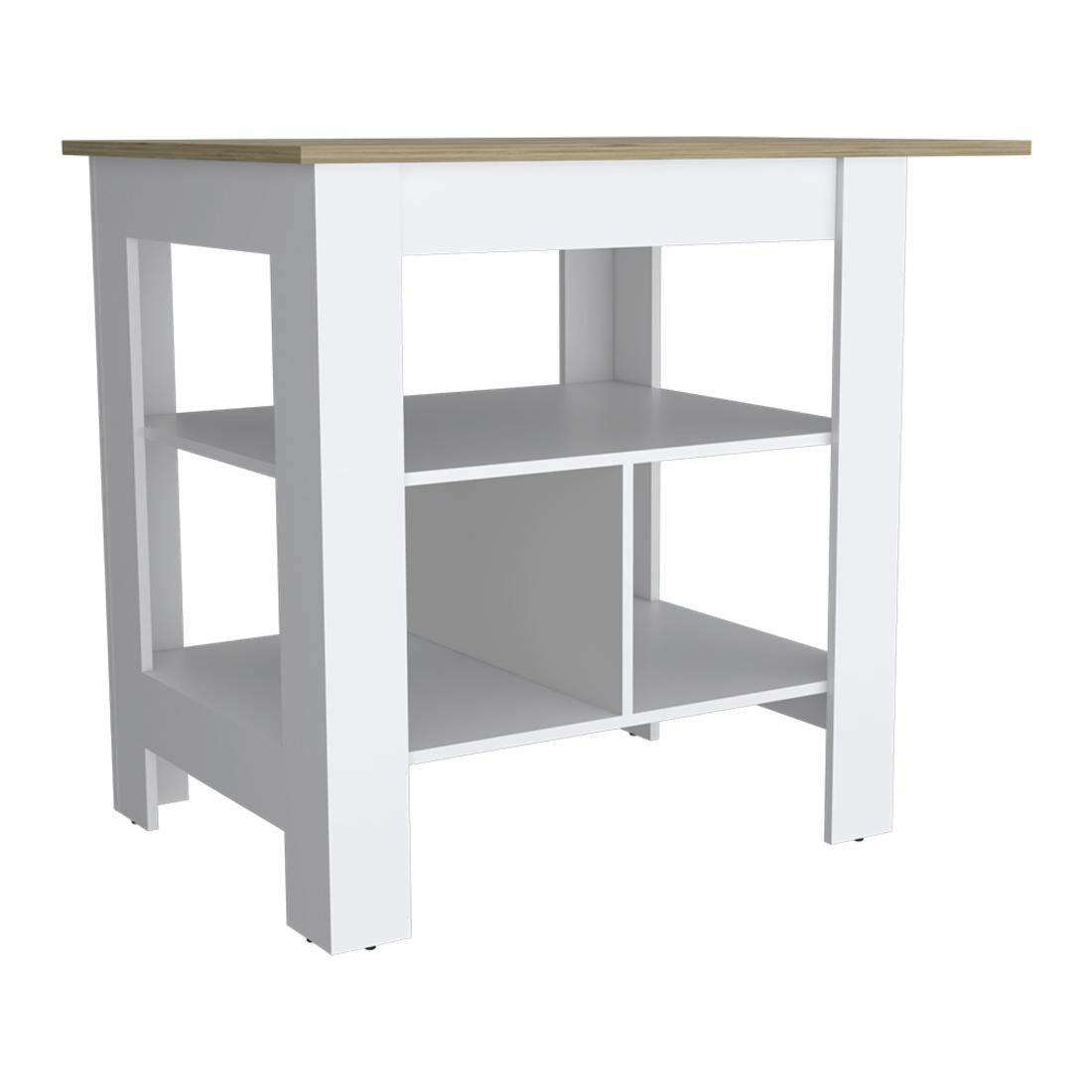 35" Natural and White Wood Kitchen Island With Storage