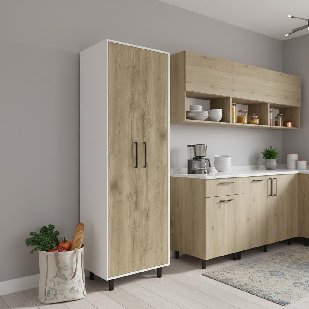71" Beige Wood Two Door Pantry Or Storage Closet