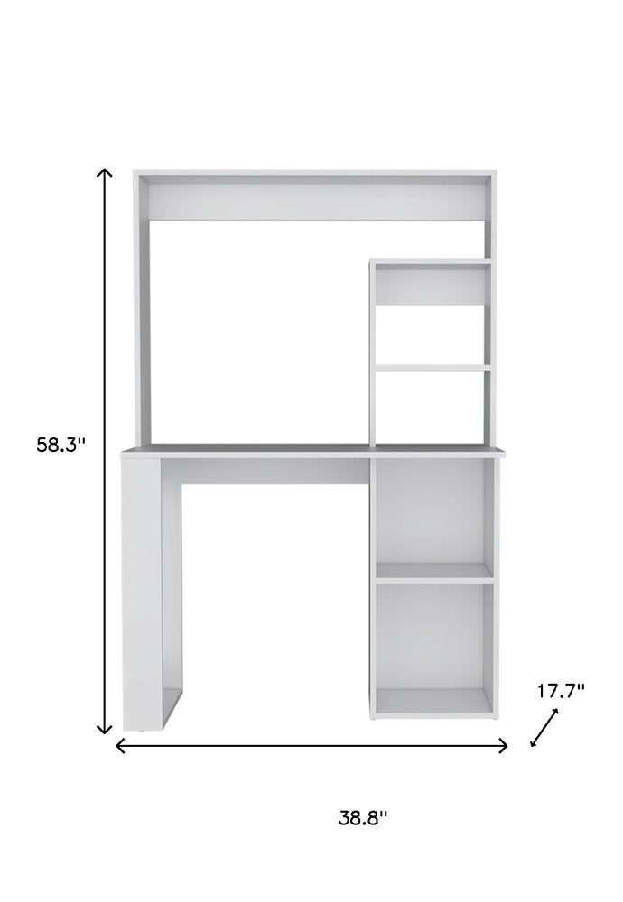 39" White Wood Computer Desk With Hutch