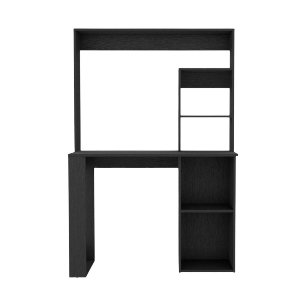 58" Black Wood Computer Desk With Hutch