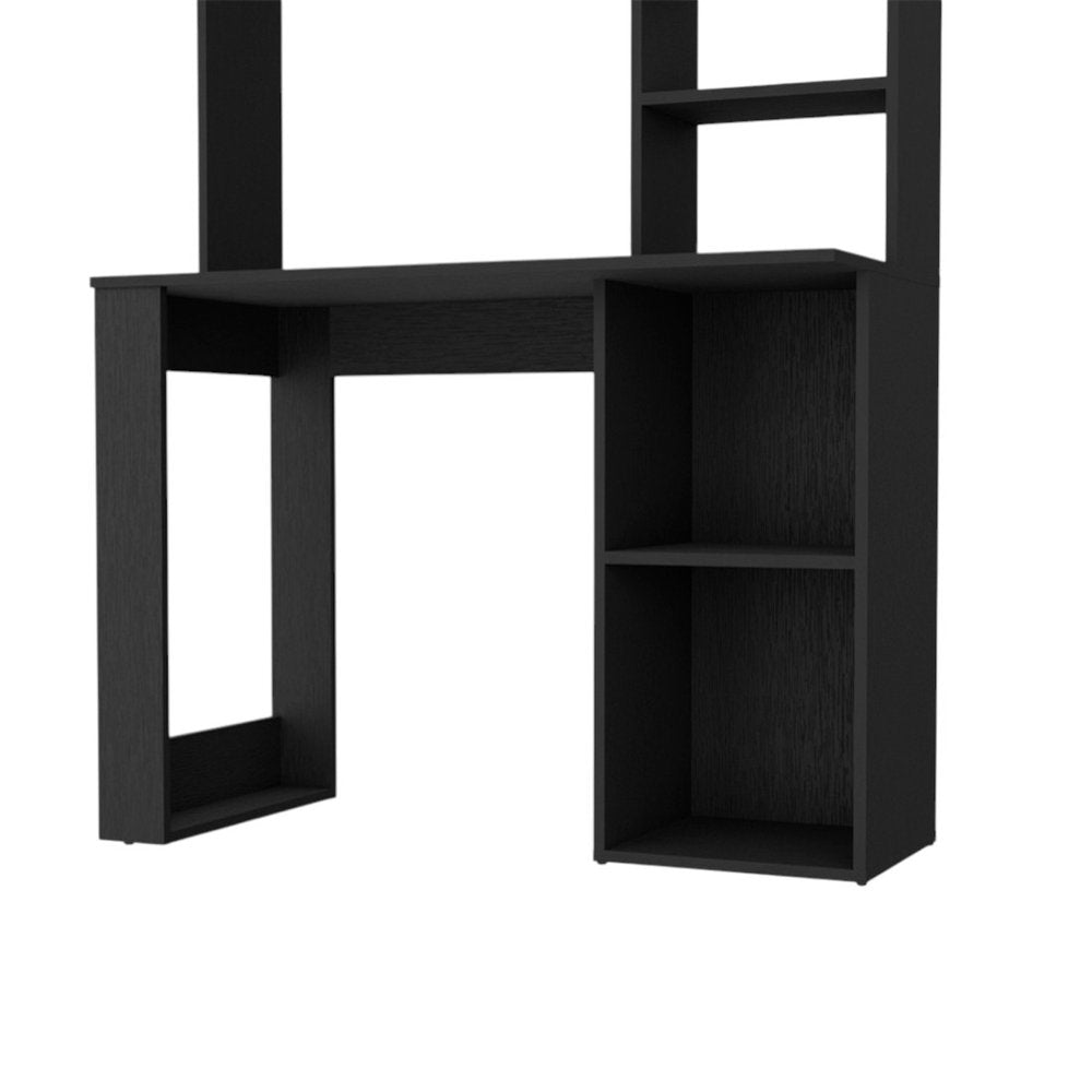 58" Black Wood Computer Desk With Hutch
