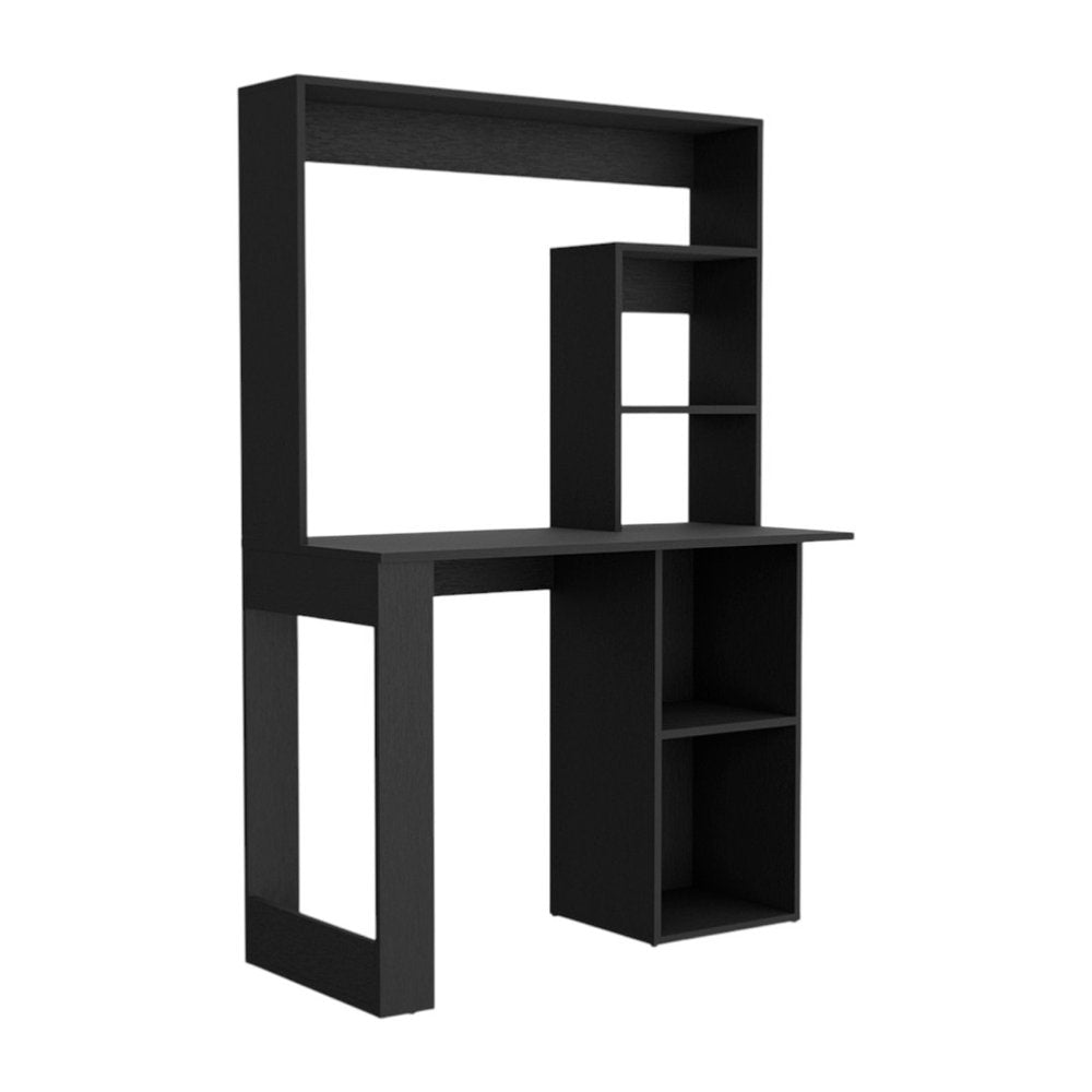 58" Black Wood Computer Desk With Hutch