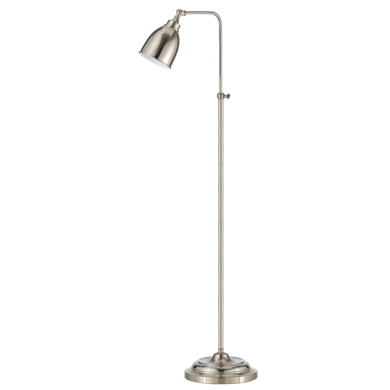 62" Nickel Adjustable Traditional Shaped Floor Lamp With Nickel Dome Shade