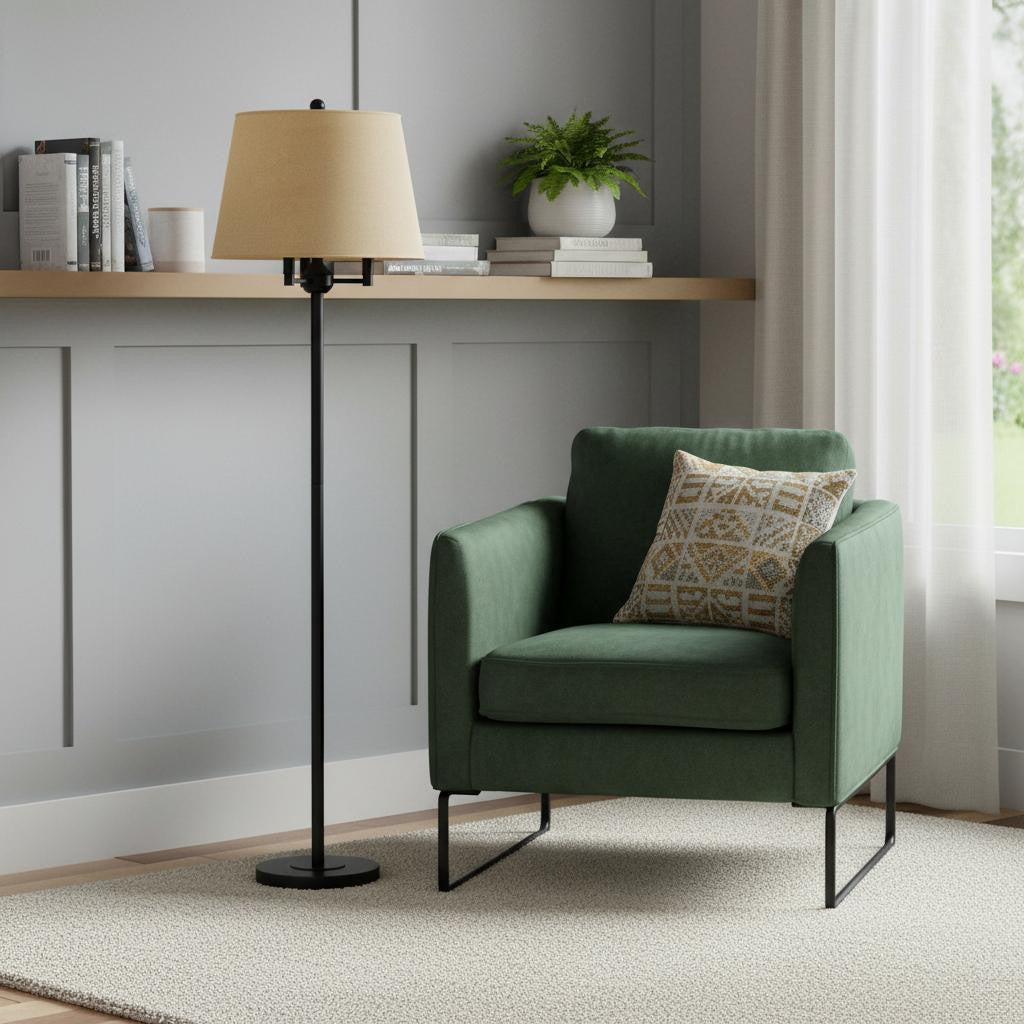 62" Bronze Four Light Floor Lamp With Beige Fabric Square Shade