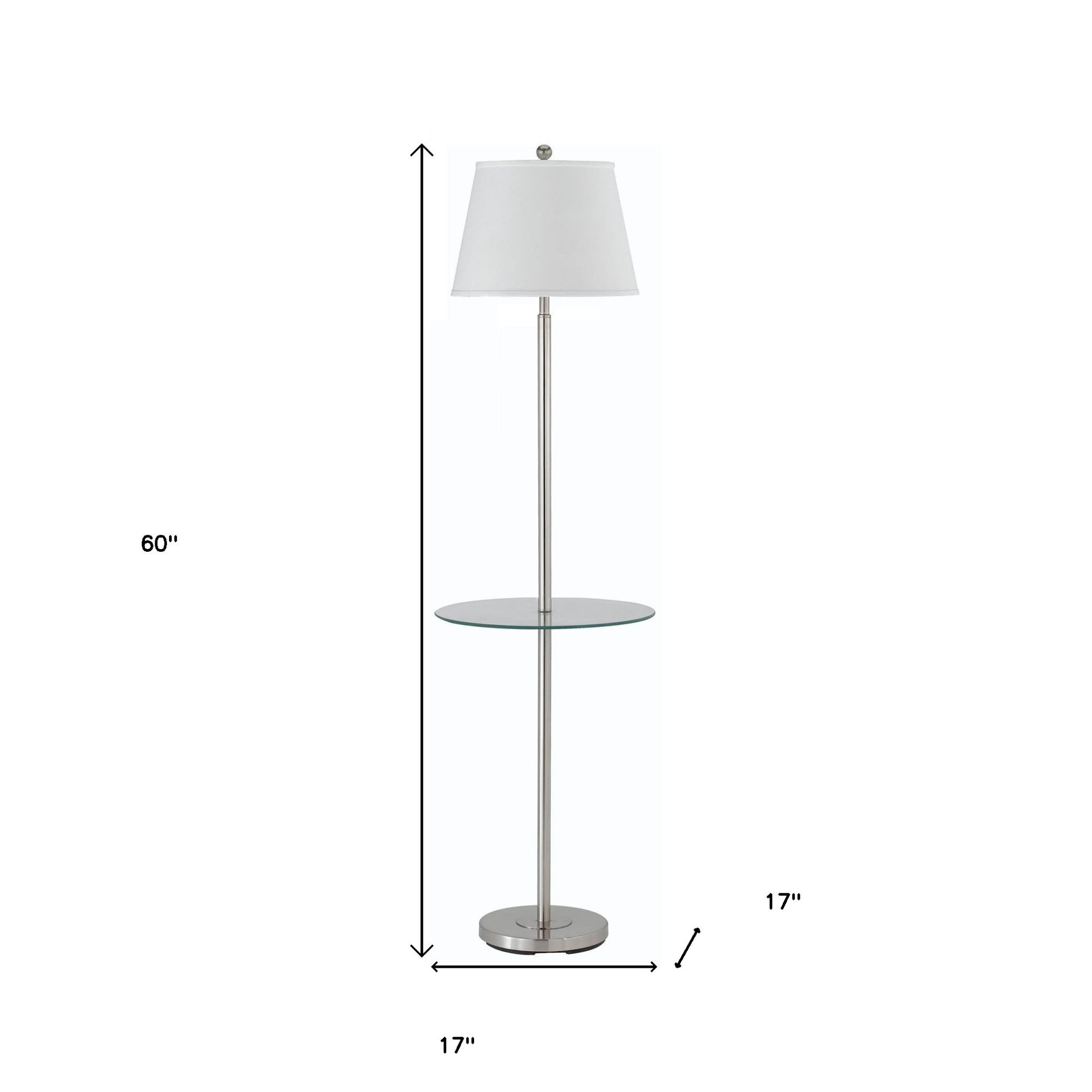60" Nickel Tray Table Floor Lamp With White Transparent Glass Square Shade