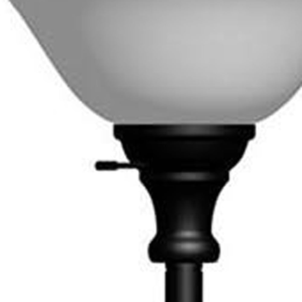 71" Black Torchiere Floor Lamp With Black Frosted Glass Dome Shade